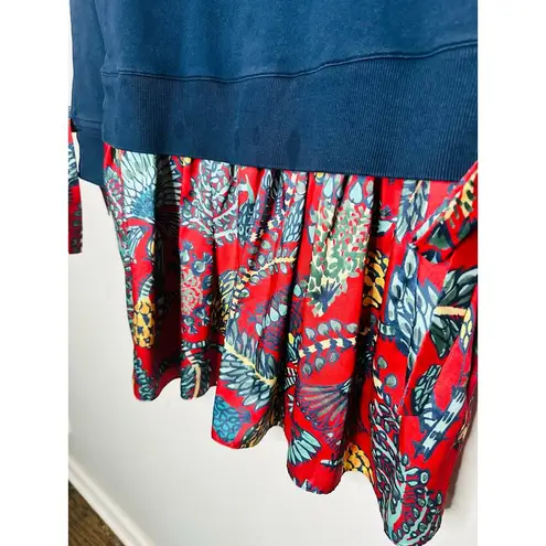 La Double J Blue Floral Long Sleeve Crewneck Tie Sleeves Sporty Dress Size Small