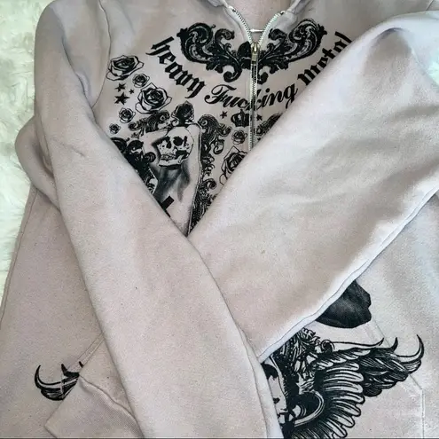 Unique print Heavy F*cking Metal zip up Hoodie size medium HAS FLAWS
