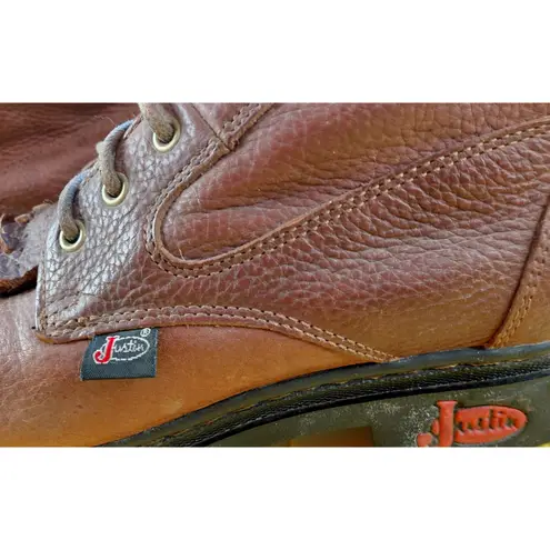 Justin Boots Justin Women's L0902 Brown Leather Roper Work Boots, Size 9B, Ankle Boots