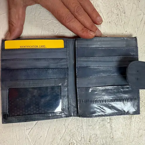 VTG Genuine Eel Skin Bifold Wallet Women Dark Blue Luxury Chic Accessory Gray