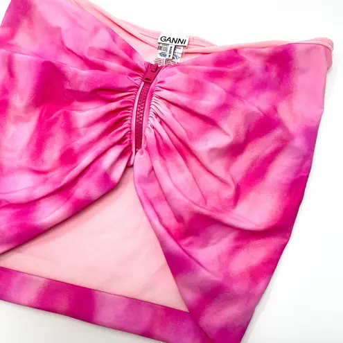 Ganni Pink Tie Dye Front Zip Bandeau Bikini TOP