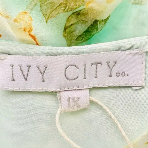 Ivy City Co Mint Green & Yellow Floral Ruffle Flutter Sleeve Dress.