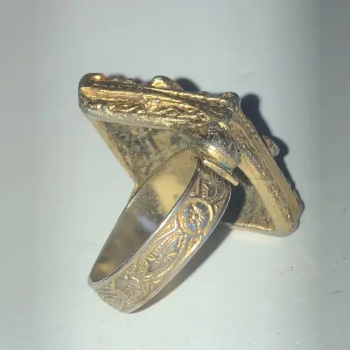 Adjustable Vintage Gold Tone Aged Diamond Shape Chunky Boho Statement Ring