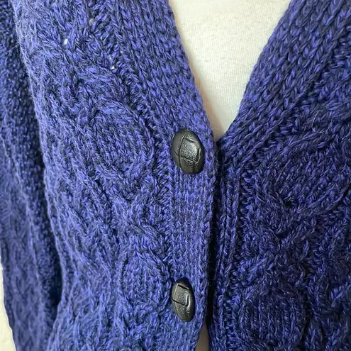 The Irish Store 100% Wool Cardigan Fisherman Knit Sweater—Beautiful! XS Blue