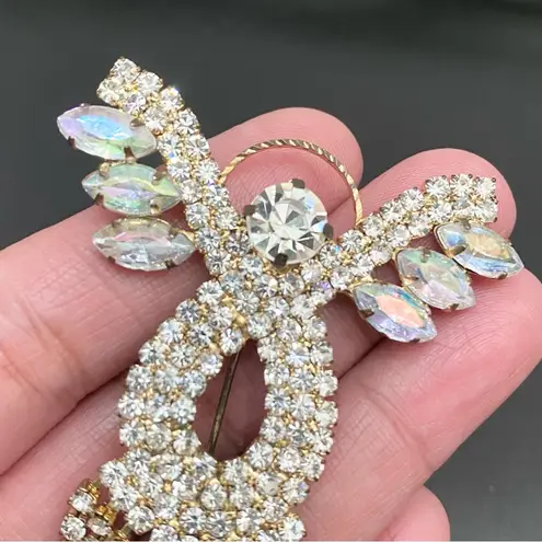 Vintage Sparkly Aurora Borealis AB Crystal Angel Fringe Gold