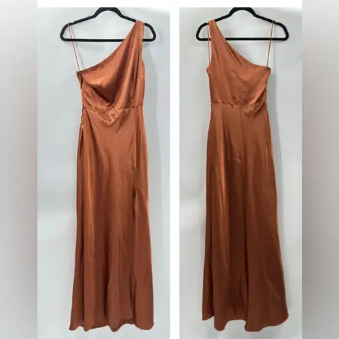 Birdy Grey Kira copper satin 1 shoulder bridesmaid bridal maxi dress NWOT Medium