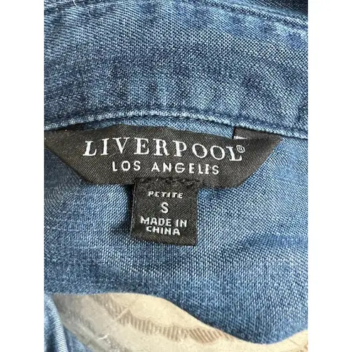 Liverpool Los Angeles Denim Button Up Blouse Petite Small NWT