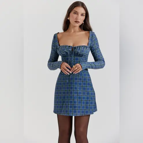 House Of CB  'Malika' Blue Tartan Corset Mini Dress‎ NWOT size M Plus cup
