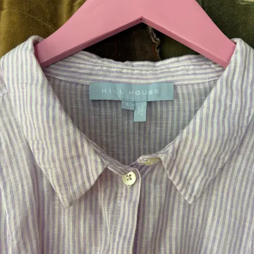 Hill House Laura Pinstripe Lilac Belted Linen Shirt Dress