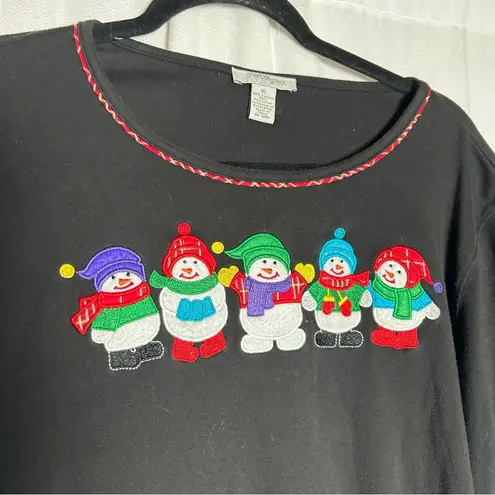 Mercer Street Studio Black Long Sleeve Christmas Winter Snowman Crewneck Shirt Size XL