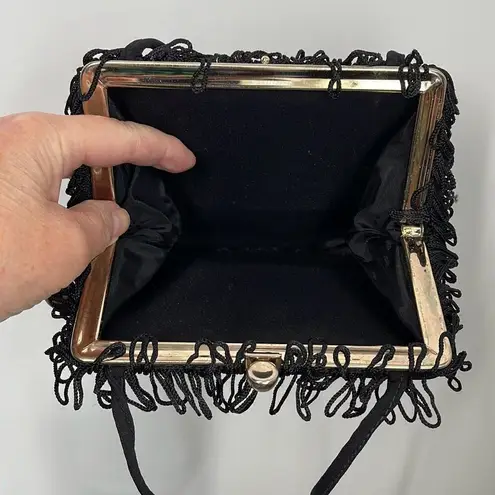 Vintage Black satin fringe bag. Black