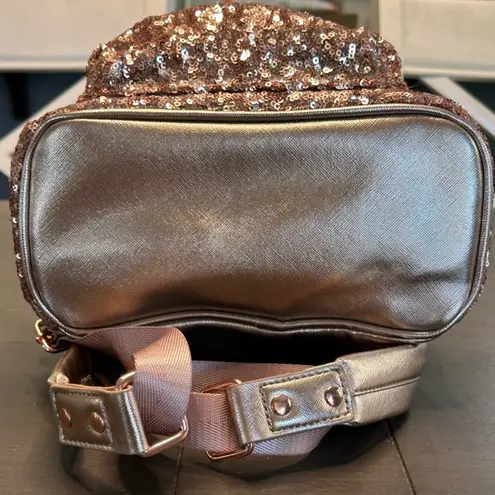 Lounge Fly Disney Rose gold sequin Minnie M backpack matching wallet & ears NWT