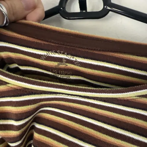 White Stag Vintage Shirt Large Brown Striped Short Sleeve Casual Crewneck Retro