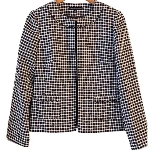 Preston & York Houndstooth Monochrome Open Blazer Rhinestone Detail
