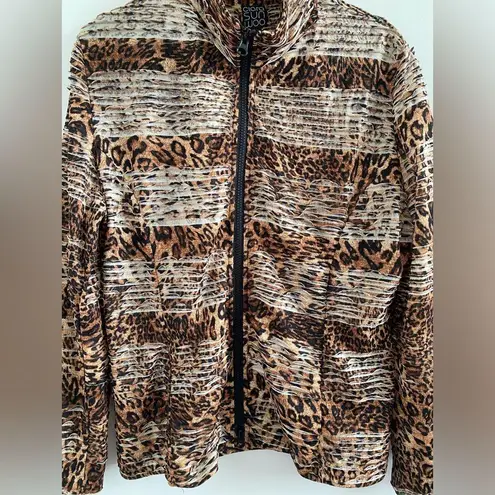 Clara Sunwoo Animal Print Ruffle Tiered Stripe Full Zip Jacket Size Medium Brown
