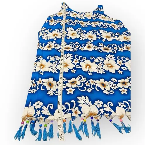 Blue Hawaiian Flower Print Beaded Swim Cover