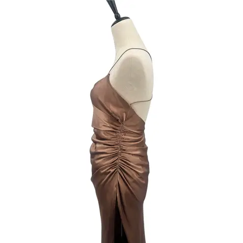 The Sei Strappy Gathered Silk Gown Champagne Satin Women's Size 4 Midi Brown - Image 10