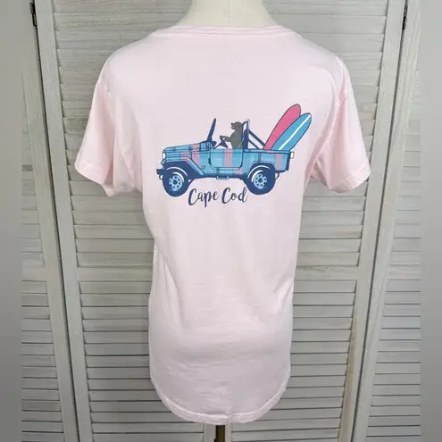 CUFFY'S OF CAPE COD (Ladies) 100% Cotton Dog/Jeep Pocket Tee Pink/Multi