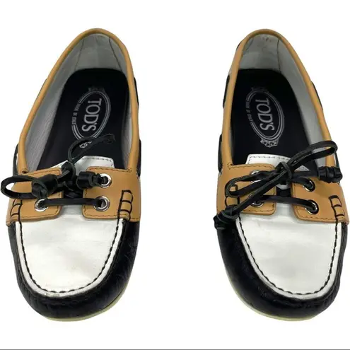 Tod's Color block Leather Lace & Bow Driving Shoes Topsiders Moccasins Size 36