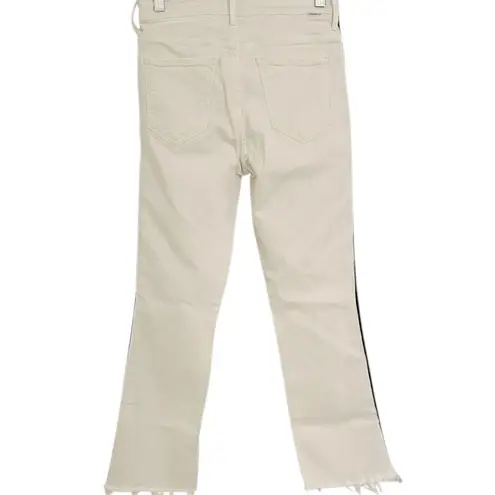 Mother White The Insider Track Stripe Crop Flare Jeans Whipping The Racer Sz 28