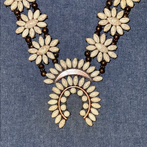 Squash Blossom Style necklace with real stone and bronze colored setting Brown