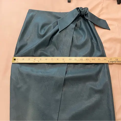 Rebecca Taylor Faux Leather Elegant High Rise Blue Tie Waist Faux Wrap Skirt 00