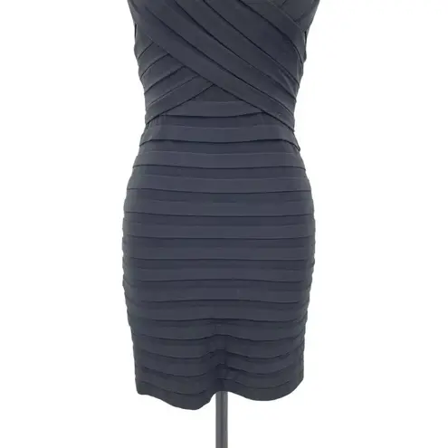 Tadashi Shoji Black Tiered Pleated Shirred Bodycon Mini Dress Size XS