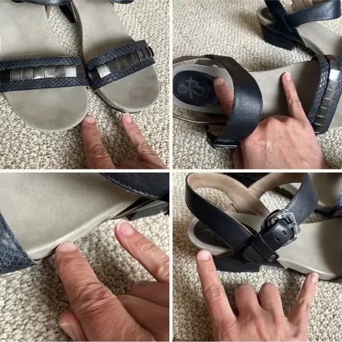 OTBT Sandals Block Heel La Luz Comfort Shoes Black Hammered Metal Women’s sz 9