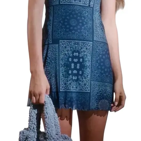 Urban Outfitters  Elodie Bandana Print Mesh Mini Dress Blue Paisley slip Dress