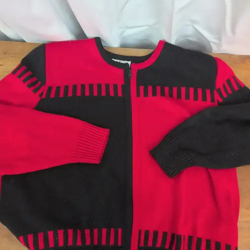 Vintage USA Made Ladies' Zip Up Colorblock Sweater Black Size L