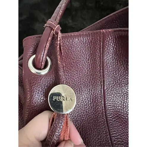 Furla  Genuine Leather Handbag dark red brown hobo