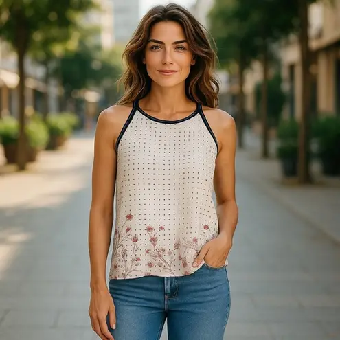 Kaileigh Stitch Fix Womens Top Sz L Rafael Crochet Trim Halter Blouse Blue NEW