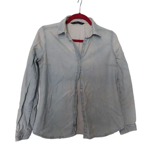 Zara Trafaluc Collection Womens Light Blue Denim Shirt Size M Size M