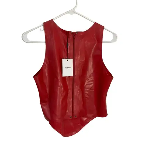Miaou Jinx Top in Strawberry Large New Womens Faux Leather Vegan Cropped Tank Red