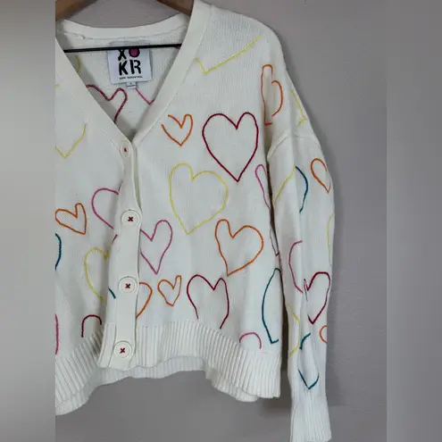 Kerri Rosenthal XOKR Rainbow Embroidered Hearts Cream Cardigan Small $348