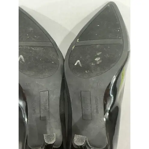 Fioni Womans 10 W Black Faux Suede Patent Leather Slip On Heel Pumps