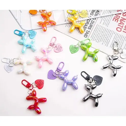 NEW Pink Balloon Dog Keychain Heart Charm Keyring Cute Y2K