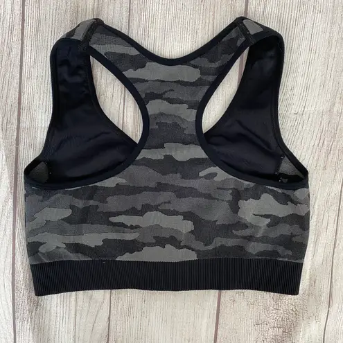 Avia front zip and hook racerback camo sports bra black and grey S