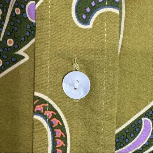 Kate Hill Cotton Blend Paisley Button-Up Boho Long Sleeve Blouse Women's 22W