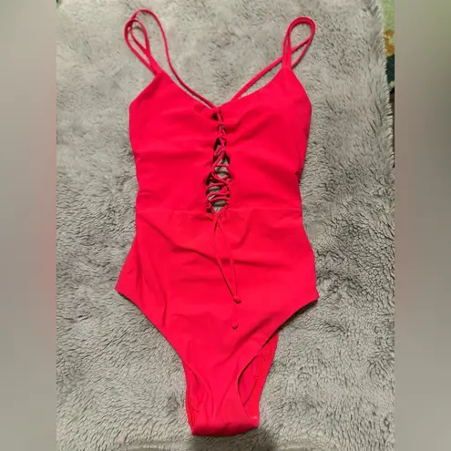 NWOT Skinny Dippers by MiracleSuit Swimsuit One Piece Suga Babe Lace Up Swimsuit Pink