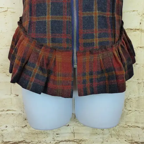 Handmade Womens Vest XS Orange Tartan Plaid Front Zipper Ruffle Peplum Grunge Y2K Handmad