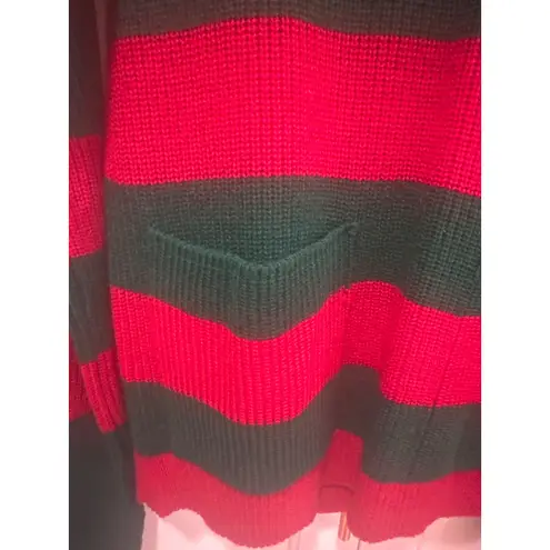 VTG hand loomed 100% virgin fiber Striped Knitted Sweater Womens Medium 80's Red