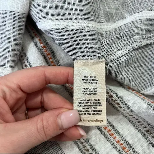 Soft Surroundings striped embroidered gauze cotton tunic blouse w/ pockets