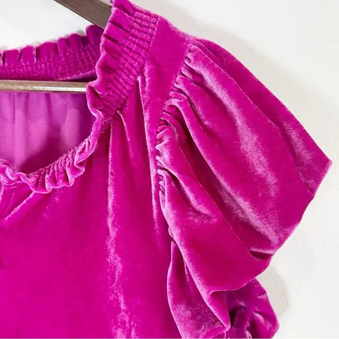 Free People  Therese Hot Pink Velvet Velour V-Neck Flutter Sleeve Top Small