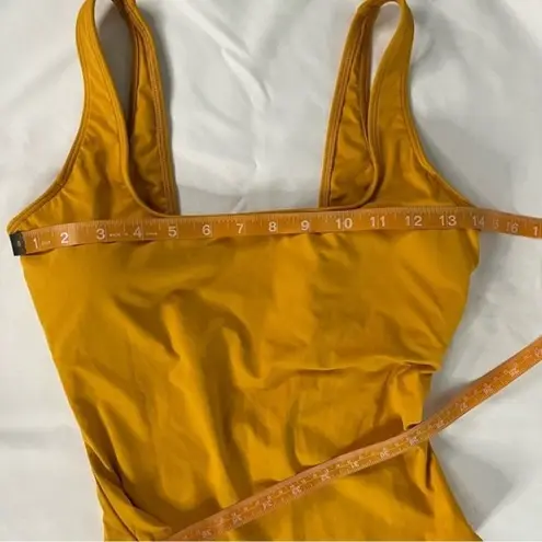 Everlane  Women sz S Marigold Yellow Square Neck One Piece Swim Cheeky Open Back