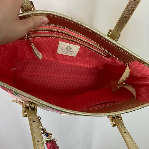 Spartina 449 | Pink Flamingo Print Genuine Leather Shoulder Bag Purse Tropical