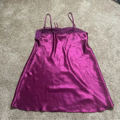Morgan Taylor Womens Aubergine Mini Coquette Nightgown Sz L Chemise Satin Lace