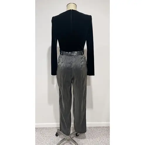 D.J. Summers Vintage 80s Black & Metallic Silver Belted Jumpsuit Romper Size 6