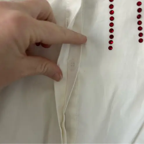 Queen of Sparkles White Puffed Sleeve Red Rhinestone Sunburst Sparkle Top S