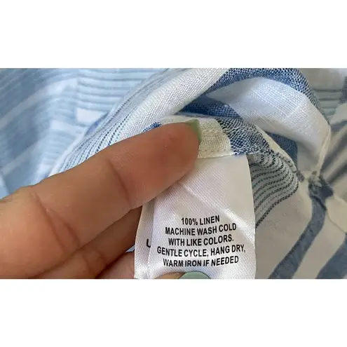 UNTUCKit Linen Cotton Striped Button Down Blouse Blue White Size 14 NEW